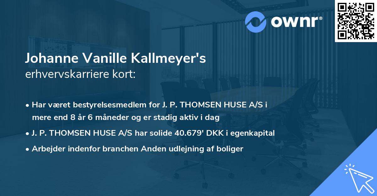 Johanne Vanille Kallmeyer's erhvervskarriere kort