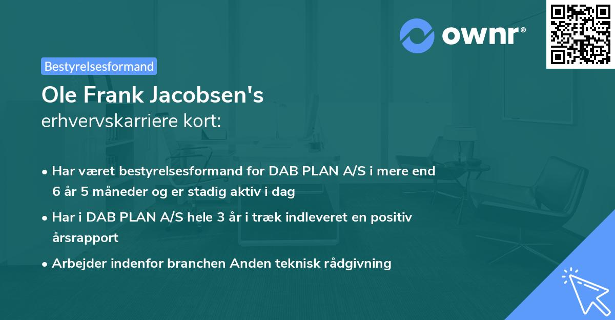 Ole Frank Jacobsen's erhvervskarriere kort