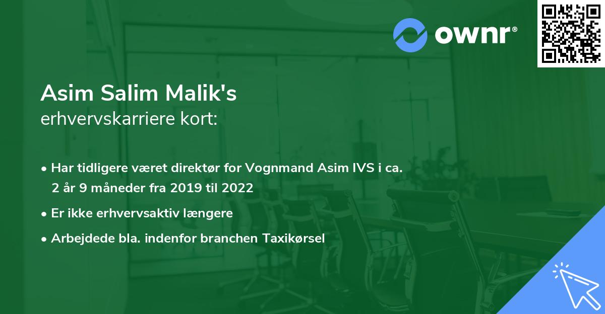 Asim Salim Malik's erhvervskarriere kort