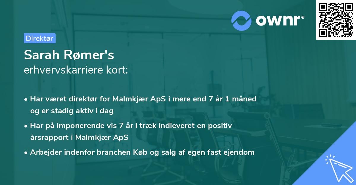 Sarah Rømer's erhvervskarriere kort