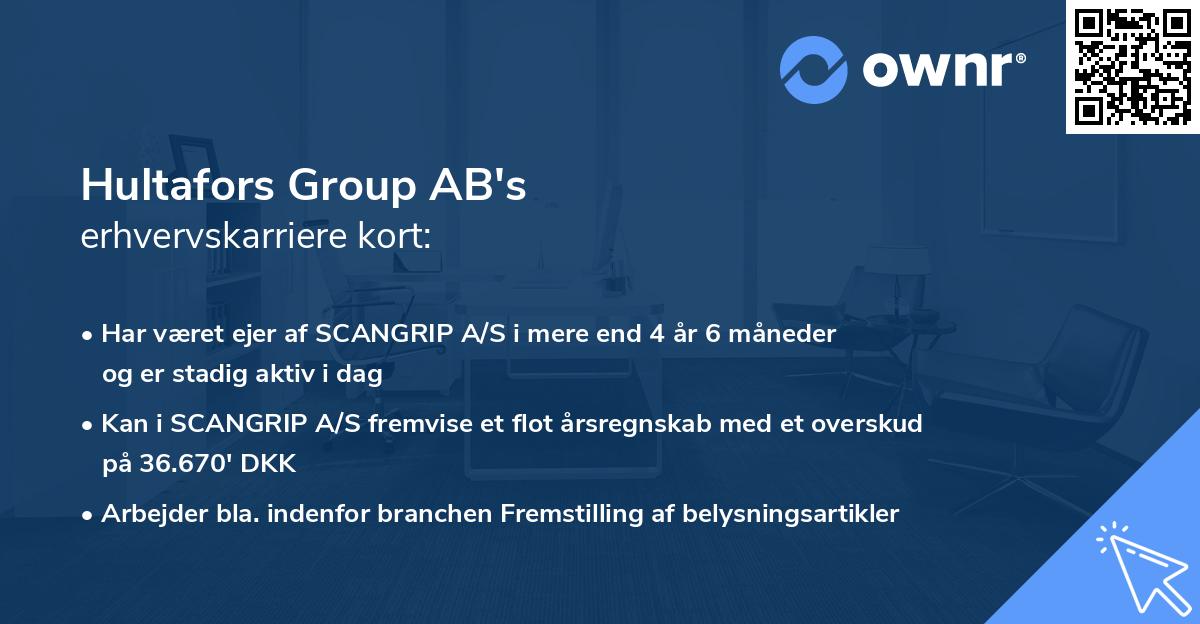Hultafors Group AB's erhvervskarriere kort