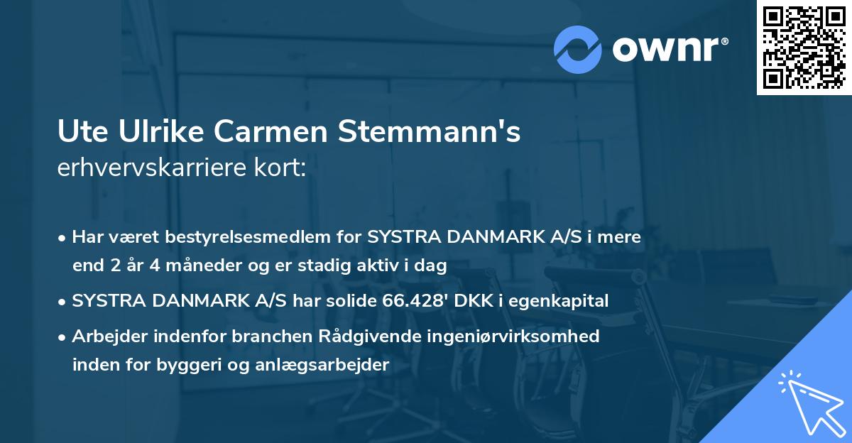 Ute Ulrike Carmen Stemmann's erhvervskarriere kort