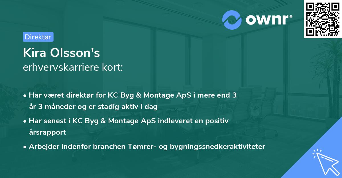 Kira Olsson's erhvervskarriere kort