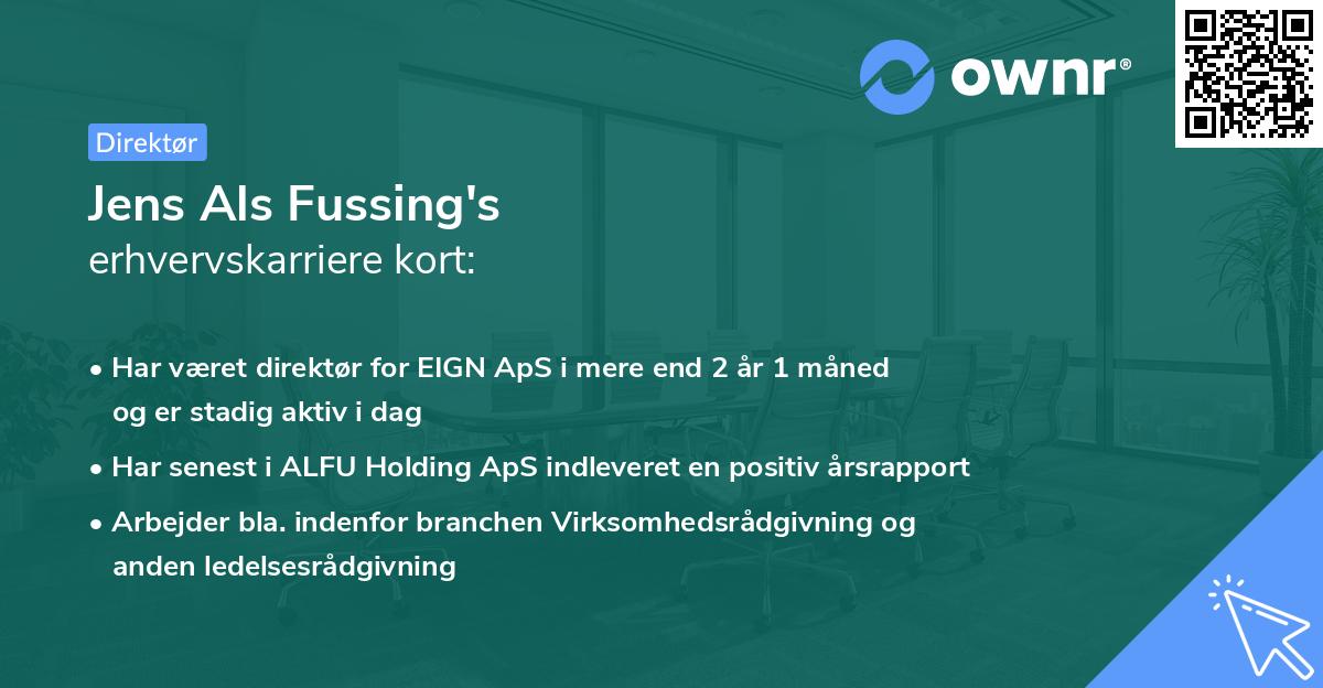Jens Als Fussing's erhvervskarriere kort