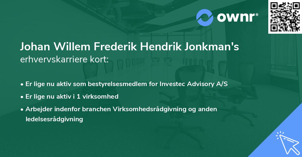 Johan Willem Frederik Hendrik Jonkman's erhvervskarriere kort