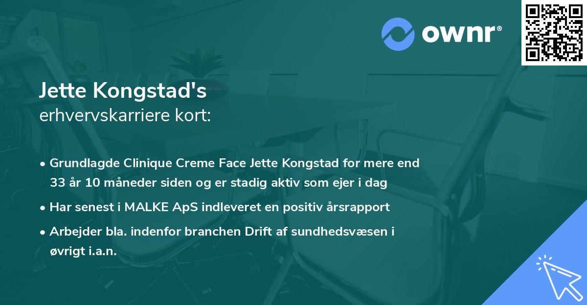Jette Kongstad's erhvervskarriere kort