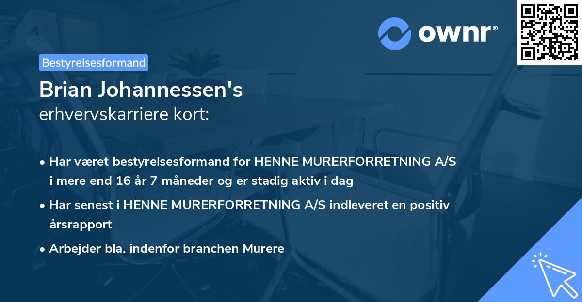 Brian Johannessen's erhvervskarriere kort