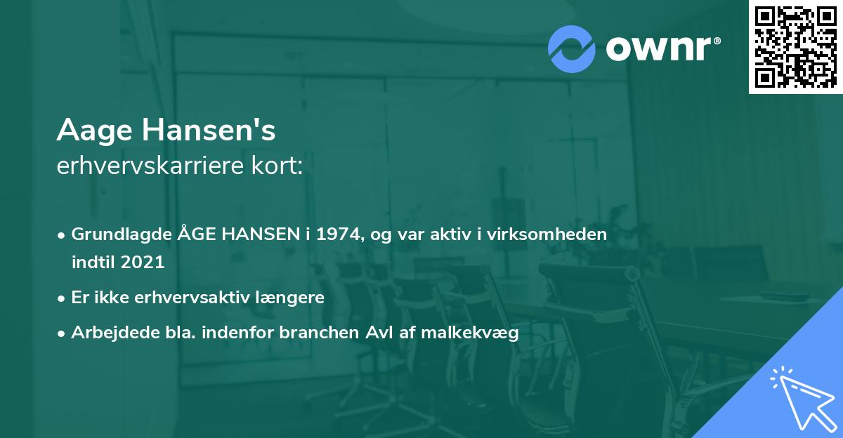 Aage Hansen's erhvervskarriere kort