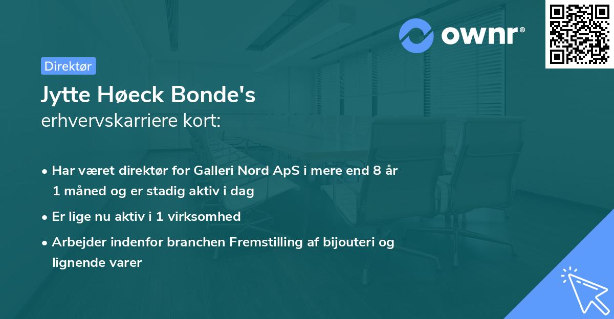Jytte Høeck Bonde's erhvervskarriere kort