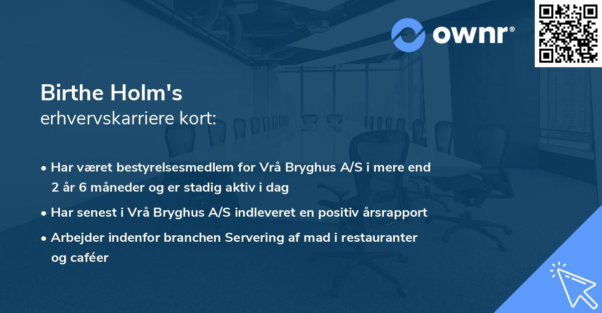 Birthe Holm's erhvervskarriere kort