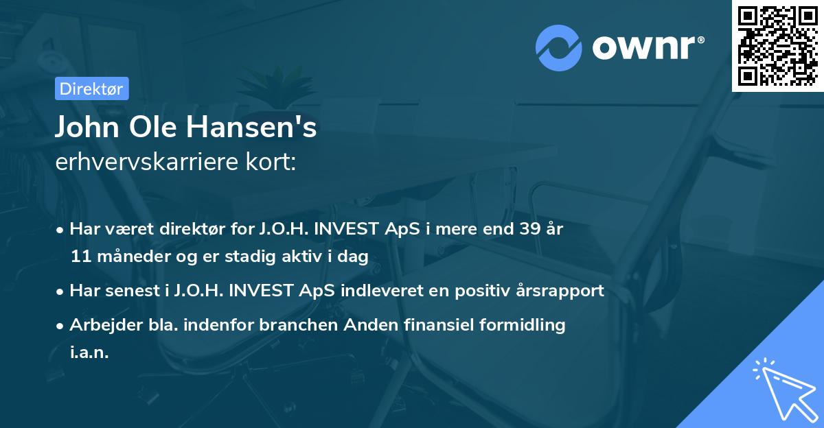 John Ole Hansen's erhvervskarriere kort