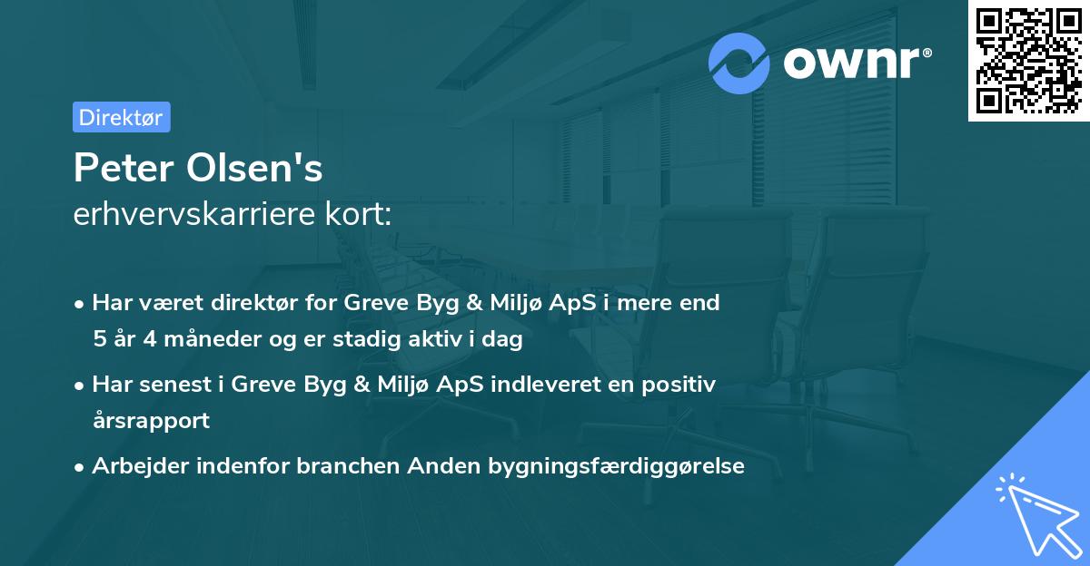 Peter Olsen's erhvervskarriere kort