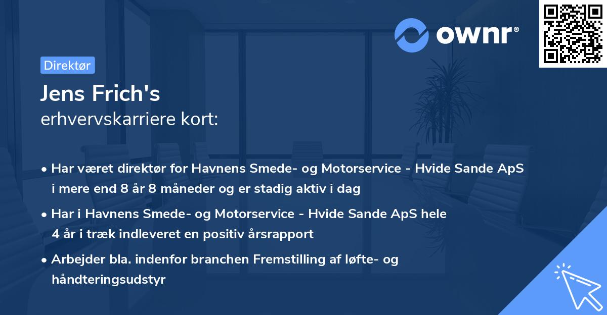 Jens Frich's erhvervskarriere kort