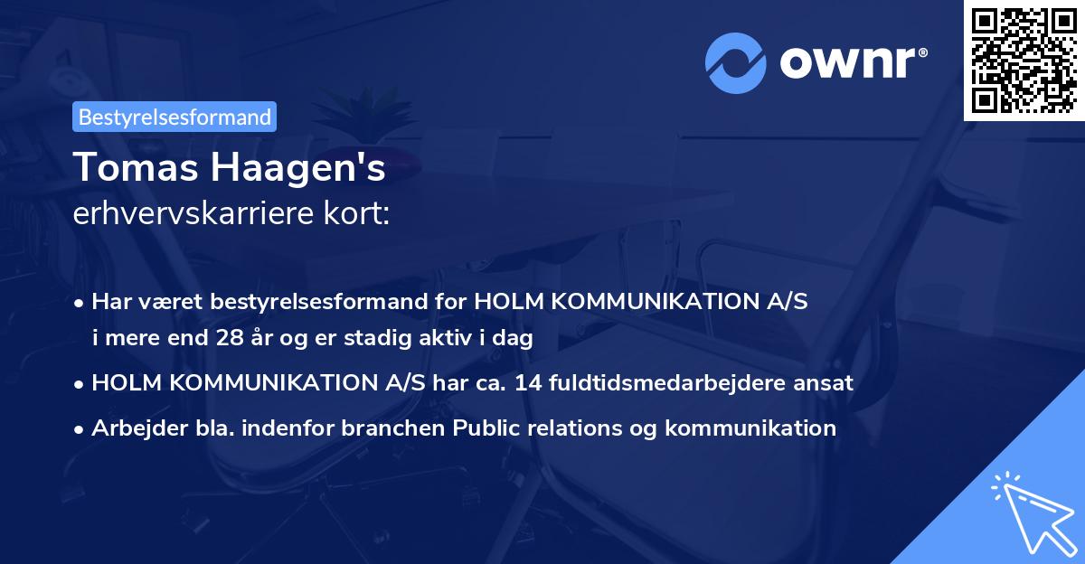 Tomas Haagen's erhvervskarriere kort