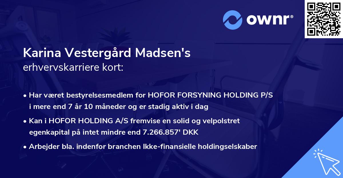 Karina Vestergård Madsen's erhvervskarriere kort