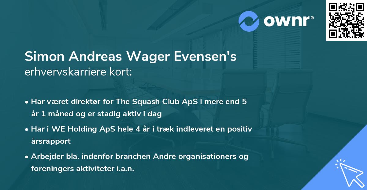 Simon Andreas Wager Evensen's erhvervskarriere kort