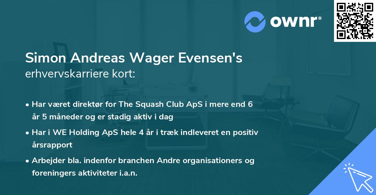 Simon Andreas Wager Evensen's erhvervskarriere kort