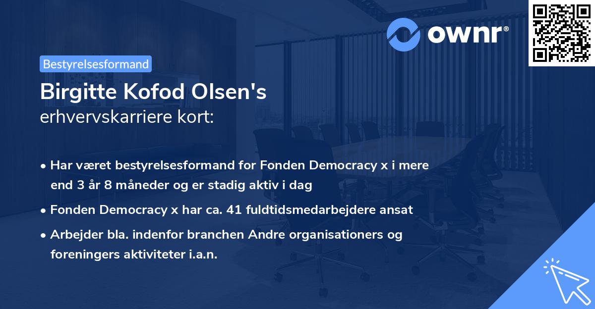 Birgitte Kofod Olsen's erhvervskarriere kort