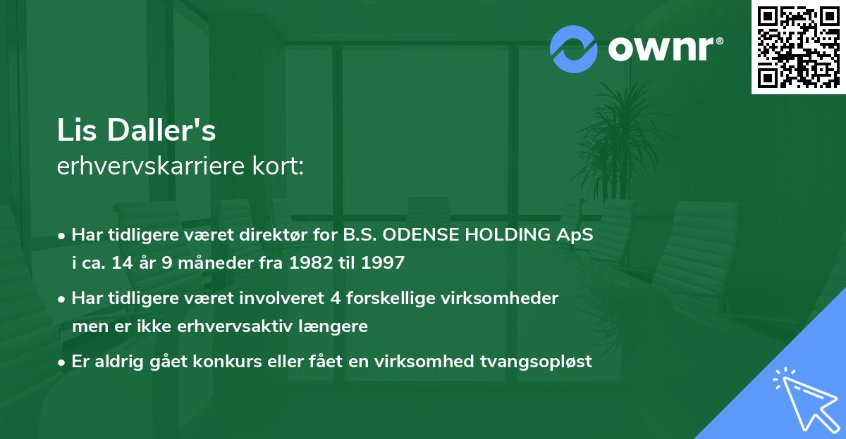 Lis Daller's erhvervskarriere kort