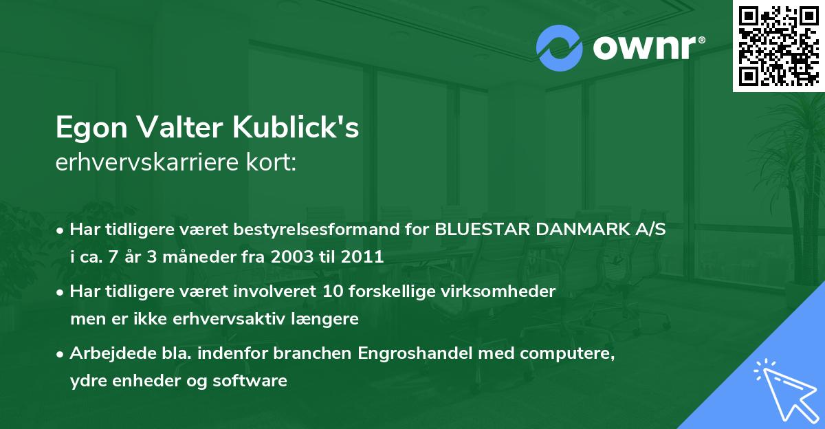 Egon Valter Kublick's erhvervskarriere kort