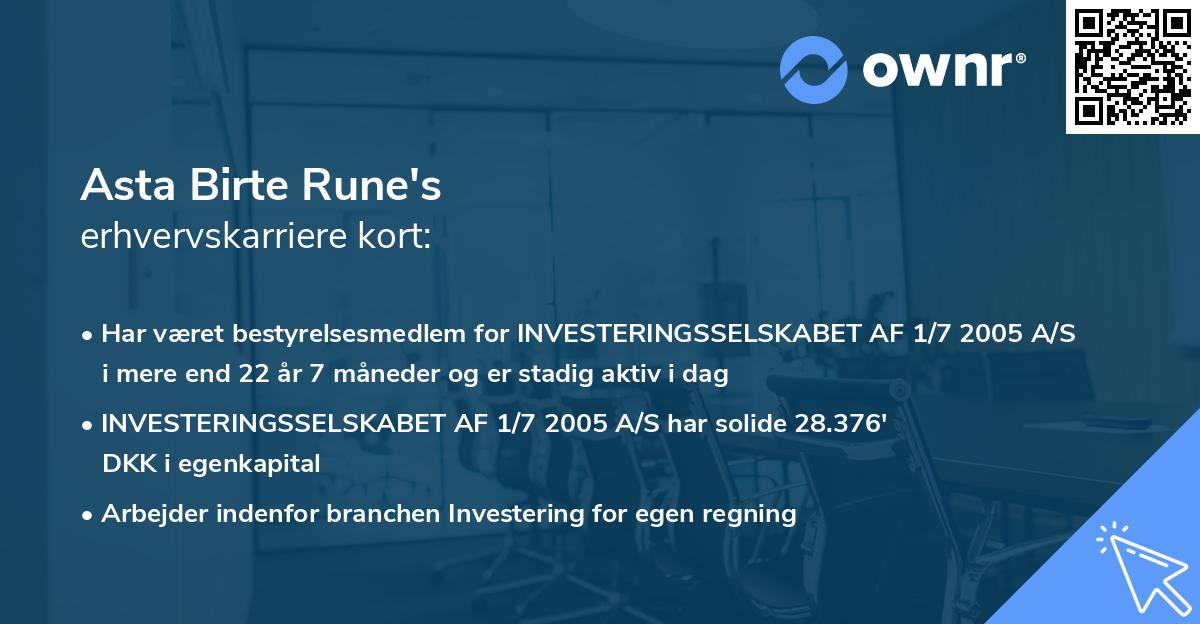 Asta Birte Rune's erhvervskarriere kort
