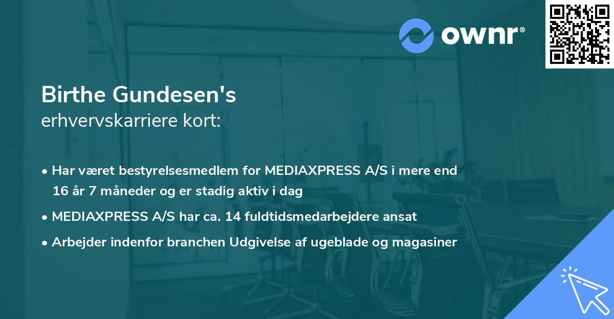 Birthe Gundesen's erhvervskarriere kort