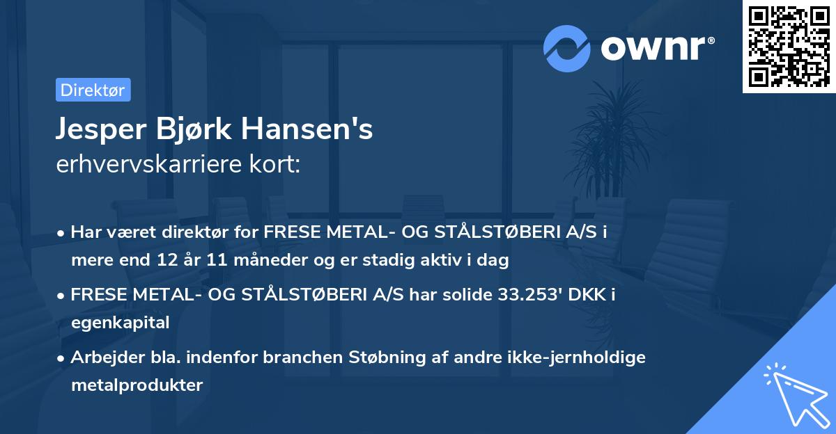 Jesper Bjørk Hansen's erhvervskarriere kort