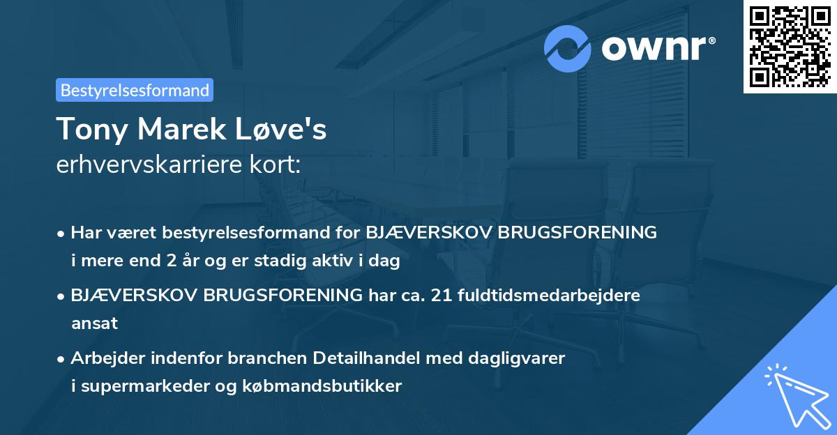 Tony Marek Løve's erhvervskarriere kort