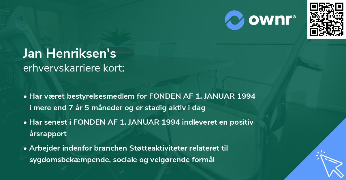 Jan Henriksen's erhvervskarriere kort