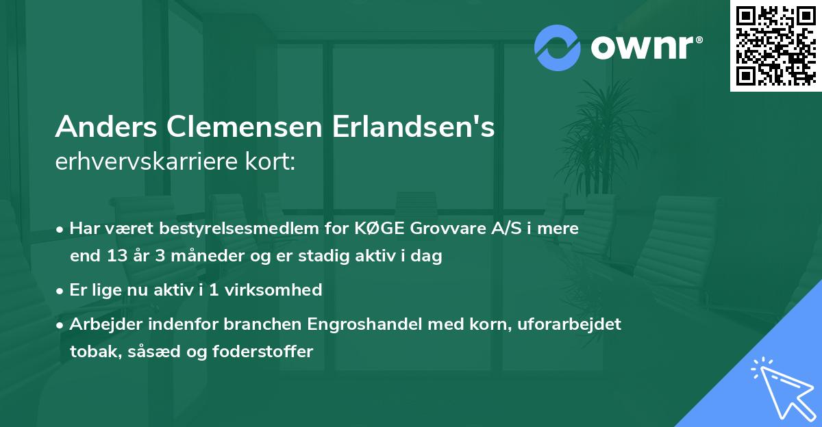 Anders Clemensen Erlandsen's erhvervskarriere kort