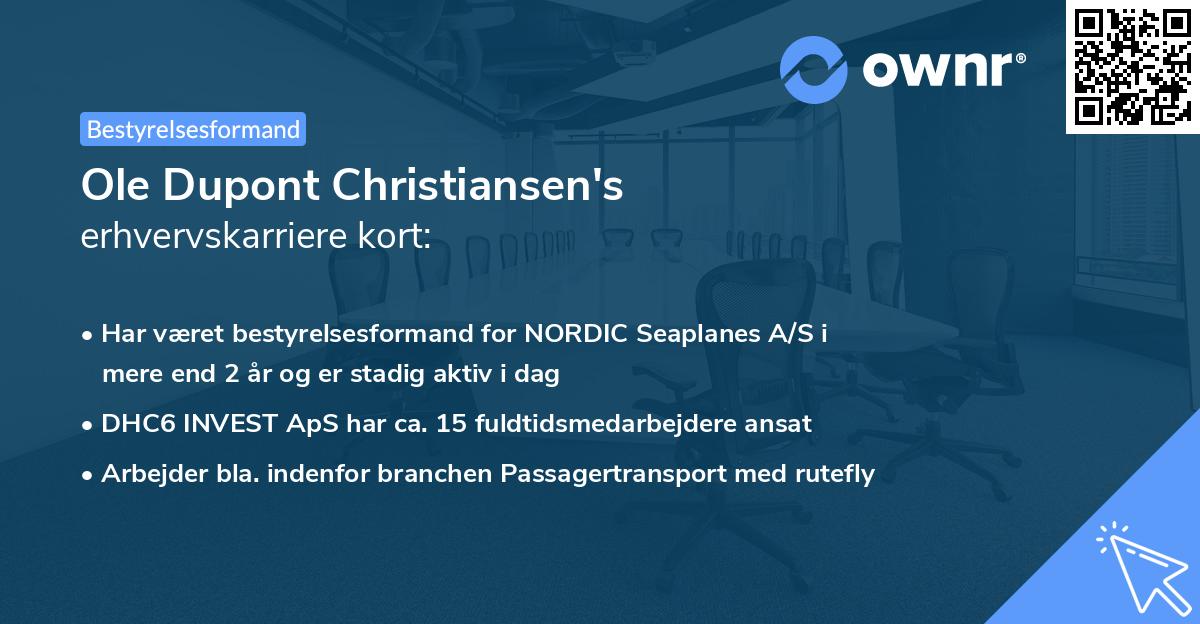 Ole Dupont Christiansen's erhvervskarriere kort