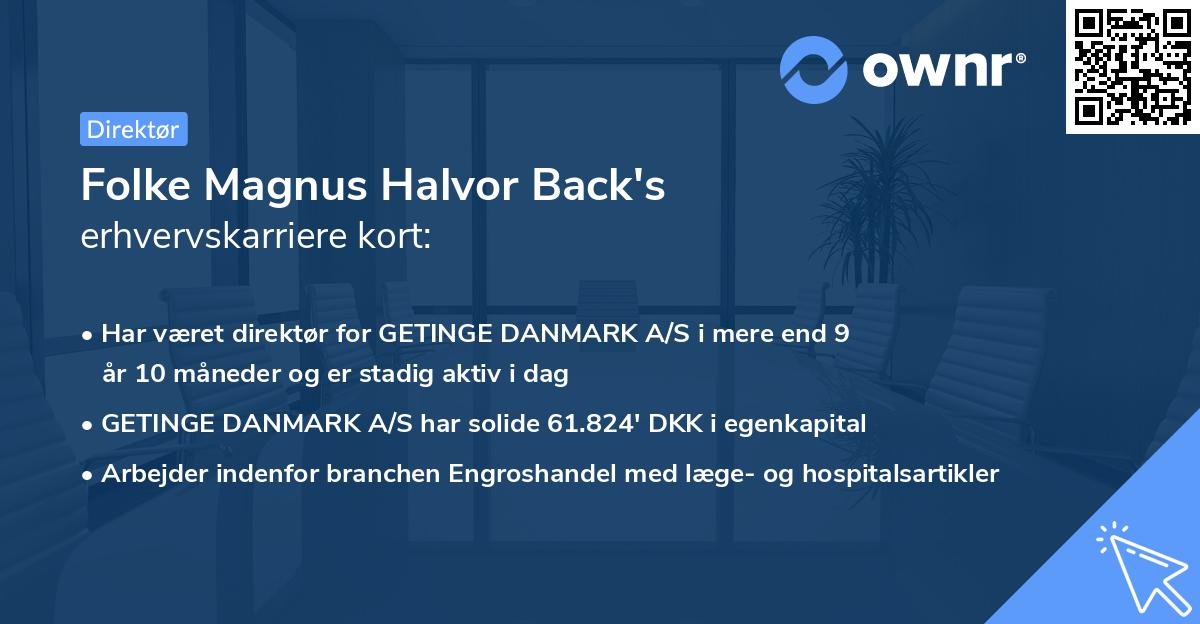Folke Magnus Halvor Back's erhvervskarriere kort