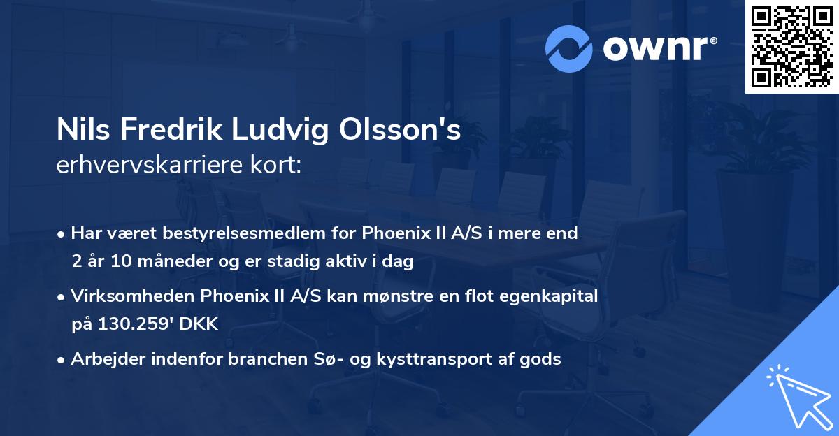 Nils Fredrik Ludvig Olsson's erhvervskarriere kort