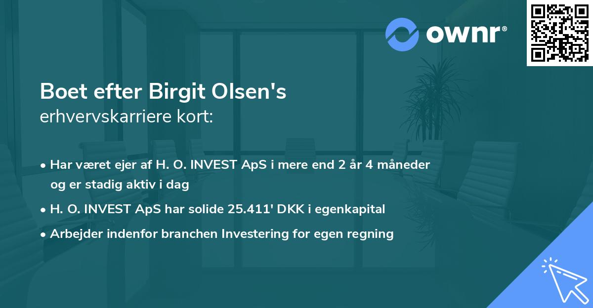 Boet efter Birgit Olsen's erhvervskarriere kort