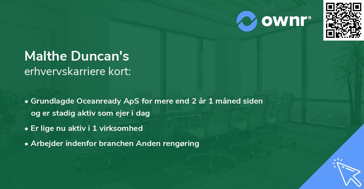 Malthe Duncan's erhvervskarriere kort
