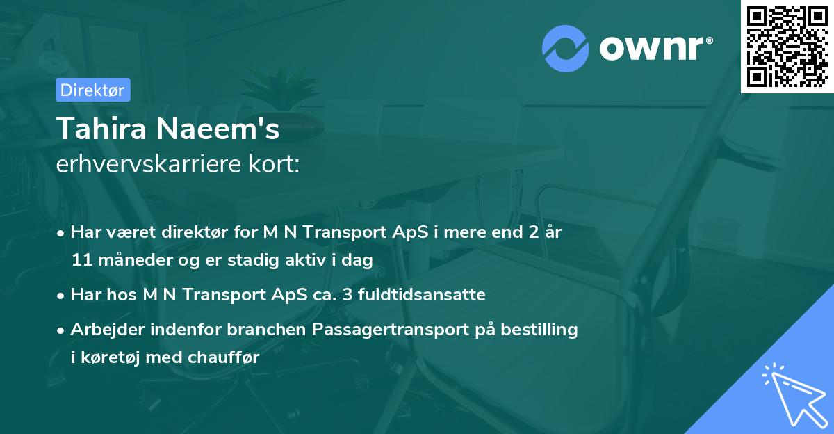 Tahira Naeem's erhvervskarriere kort