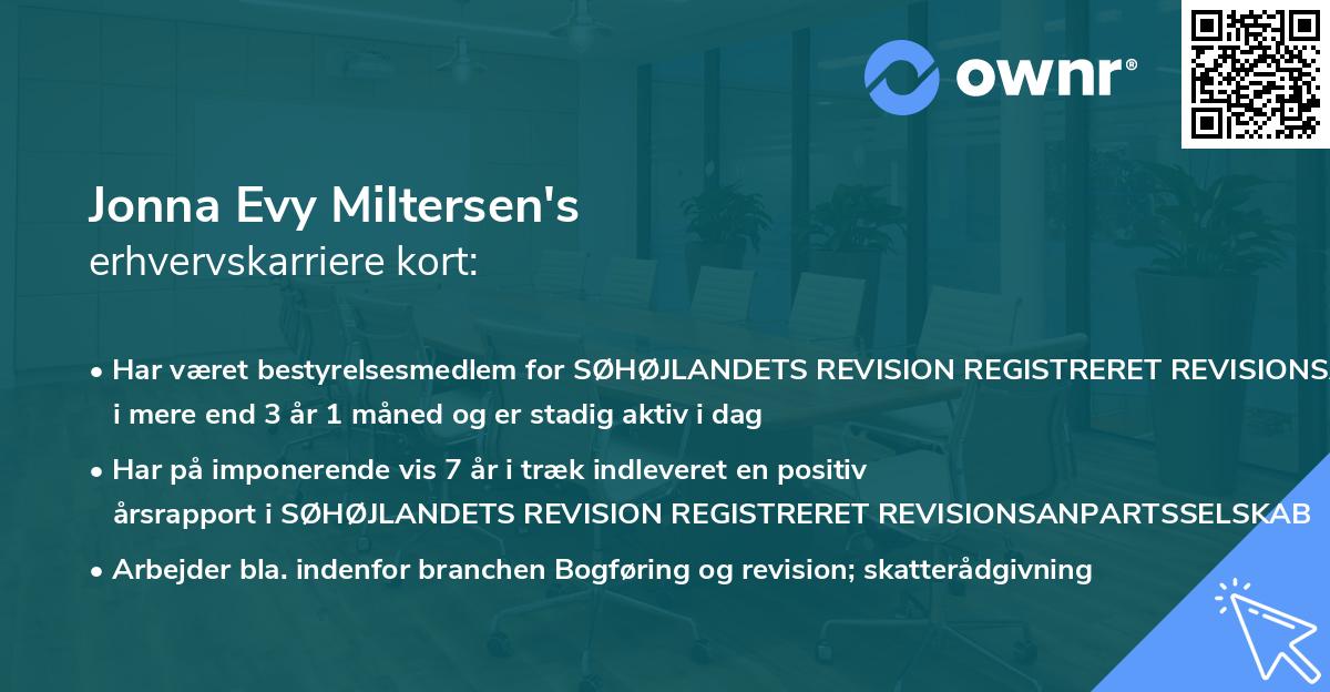 Jonna Evy Miltersen's erhvervskarriere kort