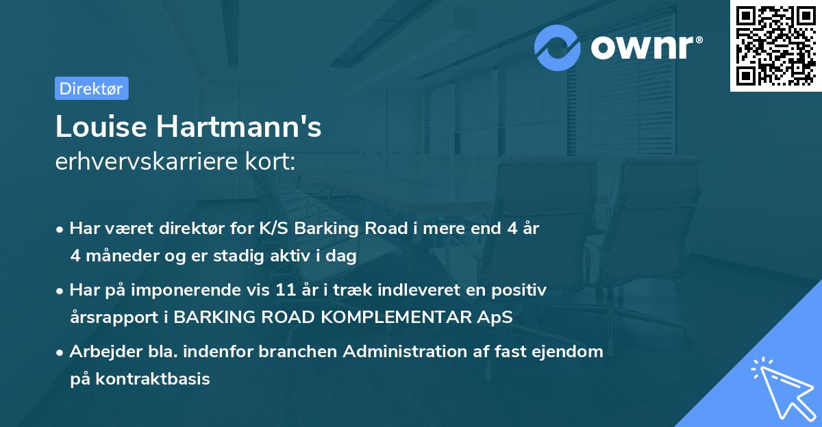 Louise Hartmann's erhvervskarriere kort