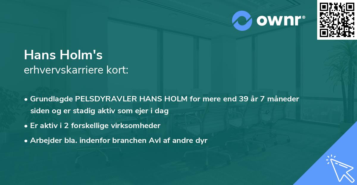 Hans Holm's erhvervskarriere kort