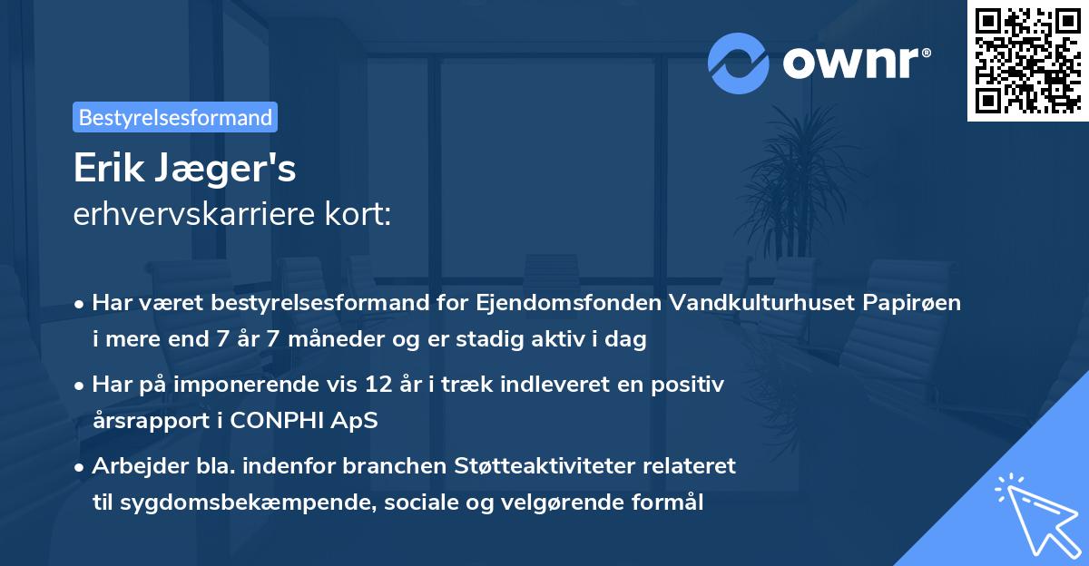 Erik Jæger's erhvervskarriere kort