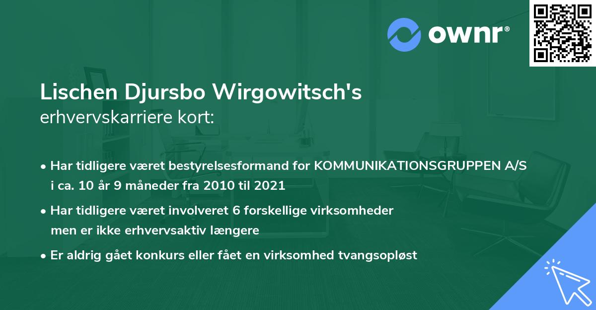 Lischen Djursbo Wirgowitsch's erhvervskarriere kort