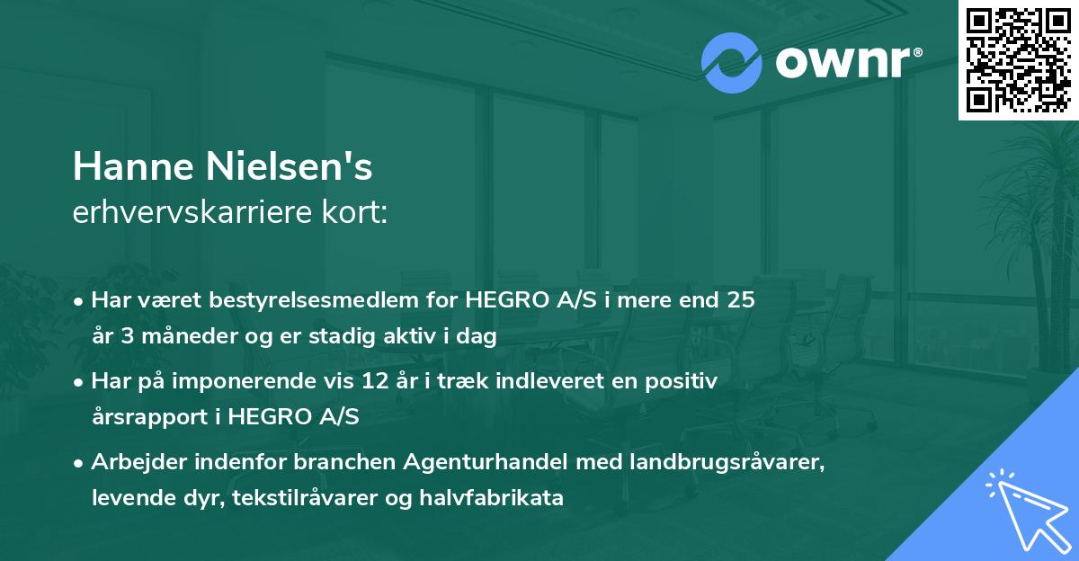 Hanne Nielsen's erhvervskarriere kort