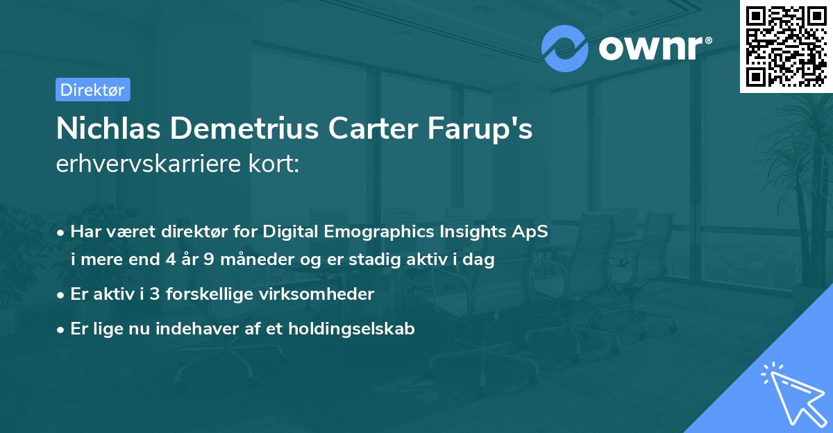 Nichlas Demetrius Carter Farup's erhvervskarriere kort