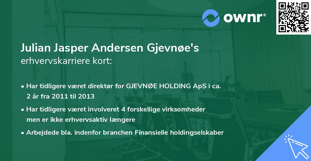 Julian Jasper Andersen Gjevnøe's erhvervskarriere kort