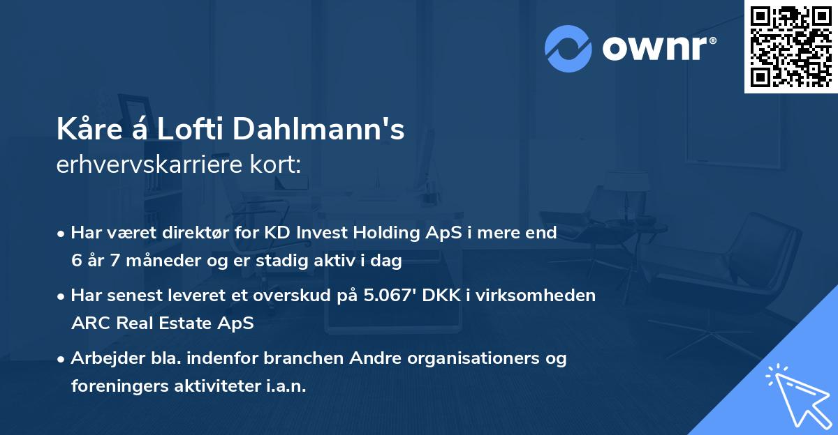 Kåre á Lofti Dahlmann's erhvervskarriere kort