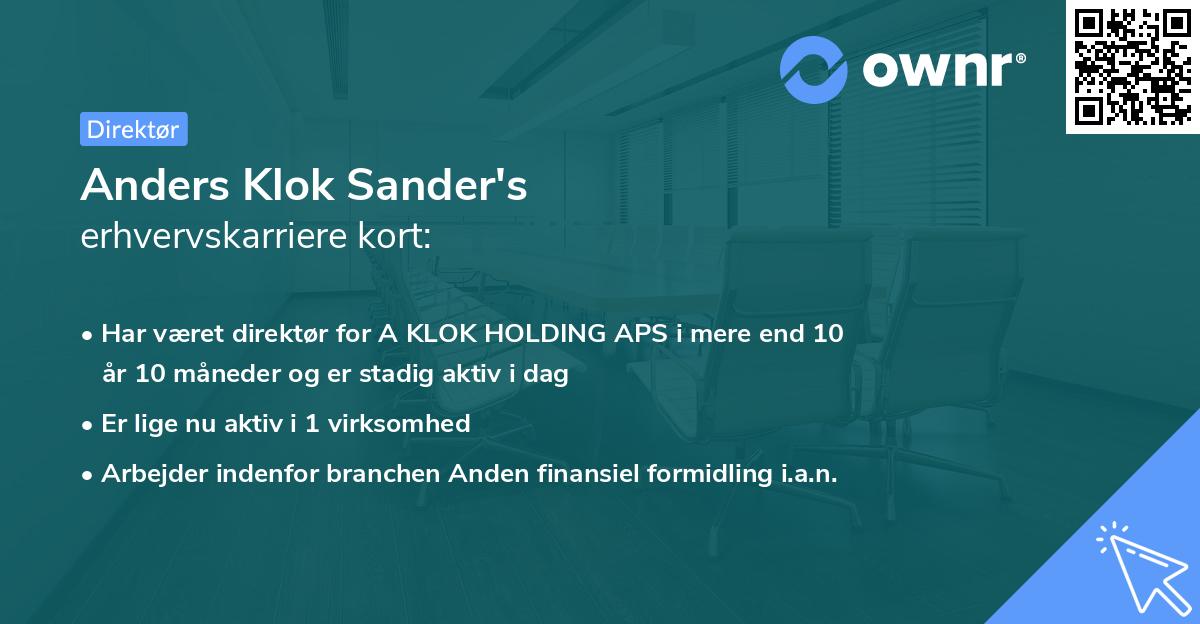 Anders Klok Sander's erhvervskarriere kort