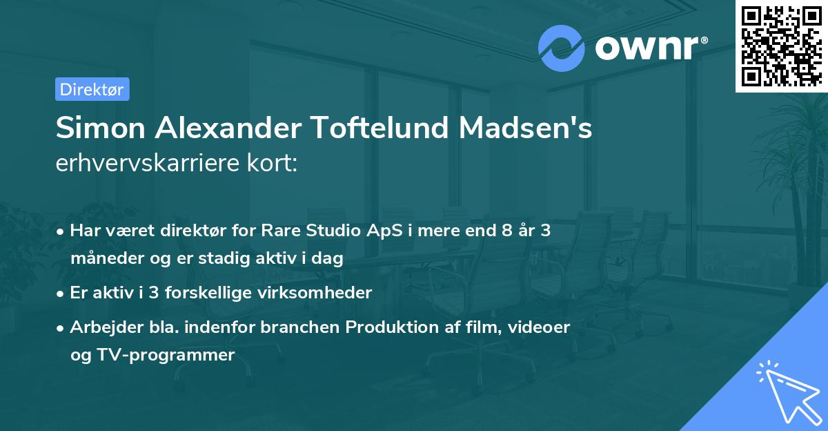 Simon Alexander Toftelund Madsen's erhvervskarriere kort
