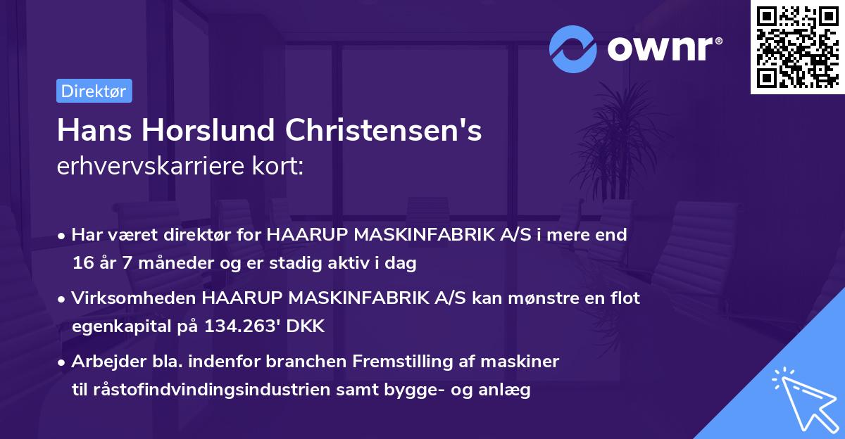 Hans Horslund Christensen's erhvervskarriere kort