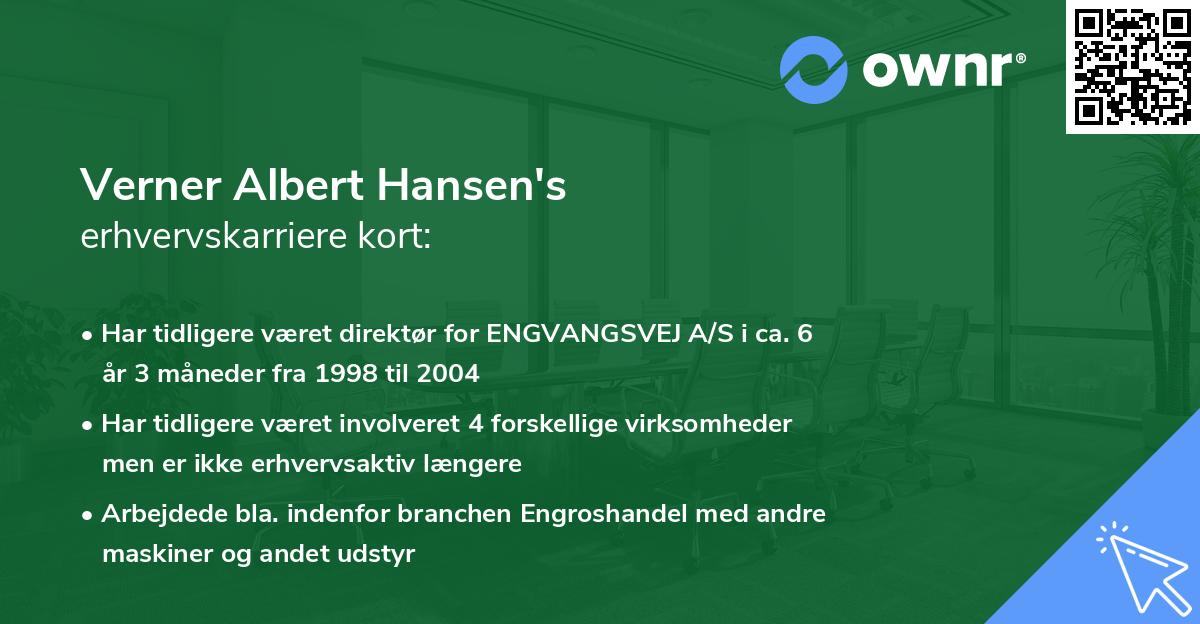 Verner Albert Hansen's erhvervskarriere kort