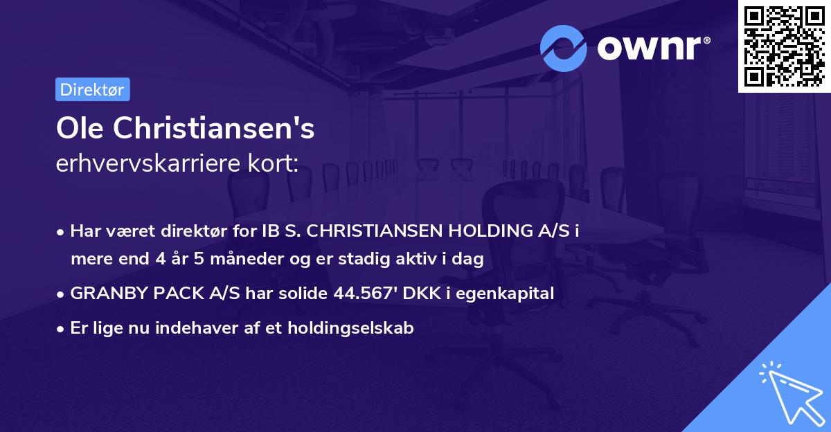 Ole Christiansen's erhvervskarriere kort